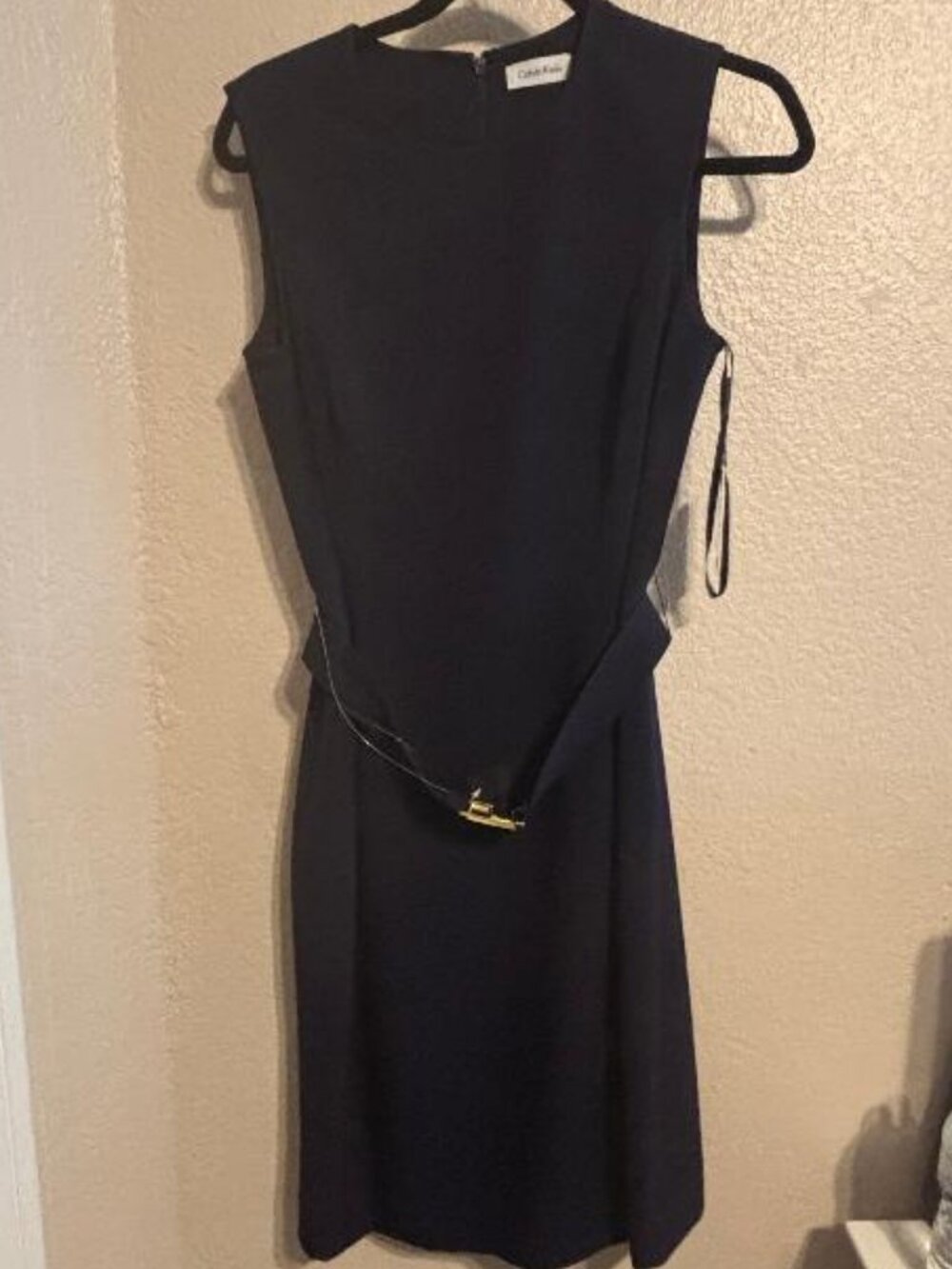Calvin Klein Indigo color, short sleeve, Sheath. Belted NWT Size 6